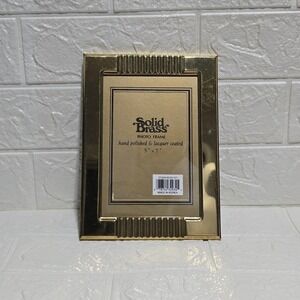 Solid Brass Photo Frame 5x7 Gold Art Deco Ribbed Polished Lacquer Vintage Korea